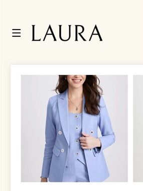 Laura Blue Double-Breasted Women's Blazer (fastens with hook and eye at waist)